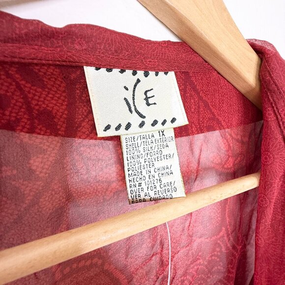 Vintage Ice Red Silk Sheer Blouse 2Piece Layered Camisole 1X Whimsigoth Romantic - Picture 9 of 14